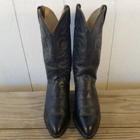 Acme Classic Mens Black Fine Grain Leather Western Dress  display picture 1